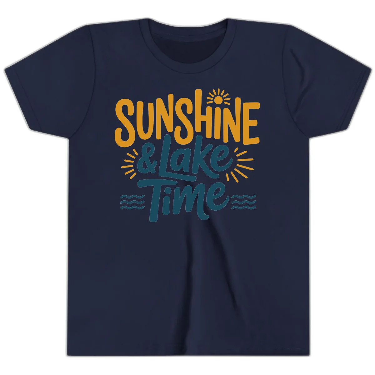 Sunshine And Lake Time Typography Youth T-Shirt in Navy