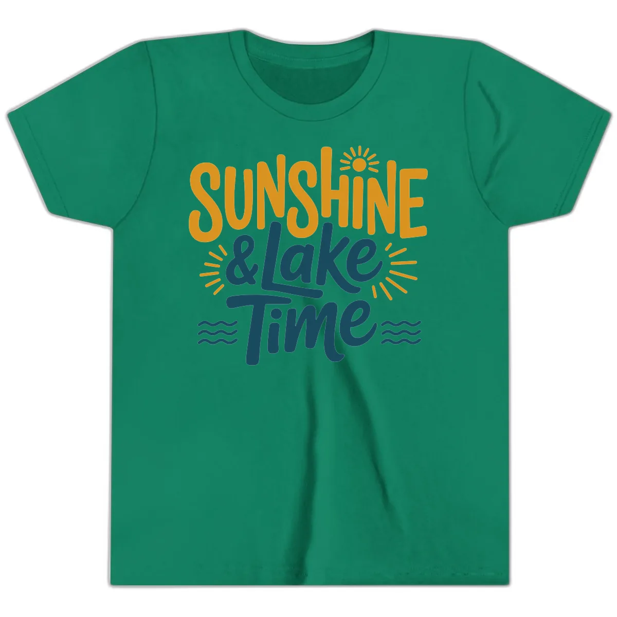 Sunshine And Lake Time Typography Youth T-Shirt in Kelly