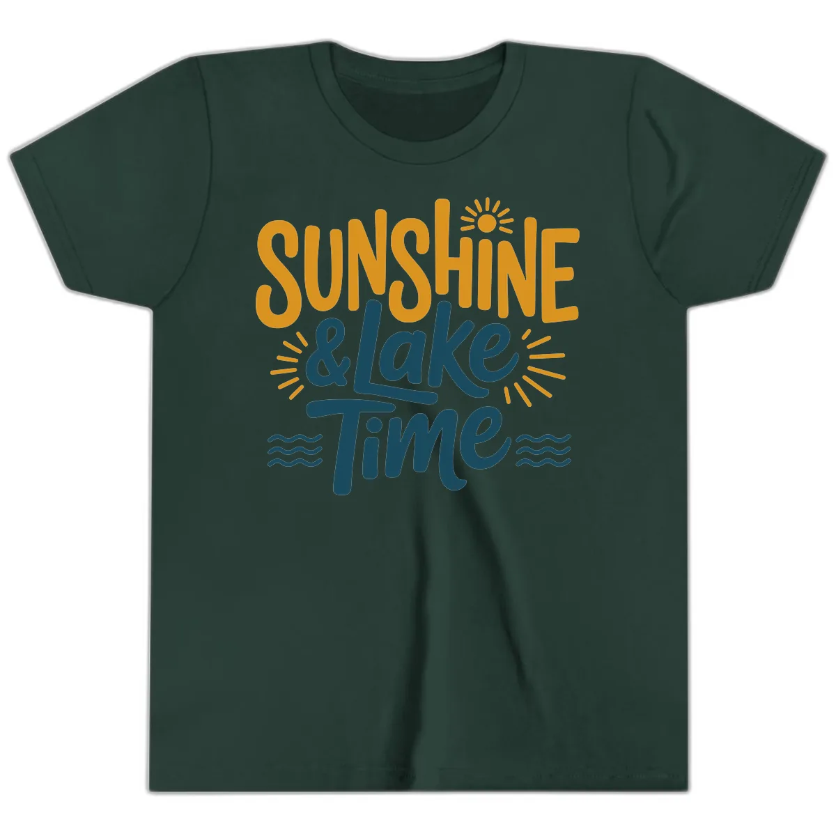 Sunshine And Lake Time Typography Youth T-Shirt in Forest