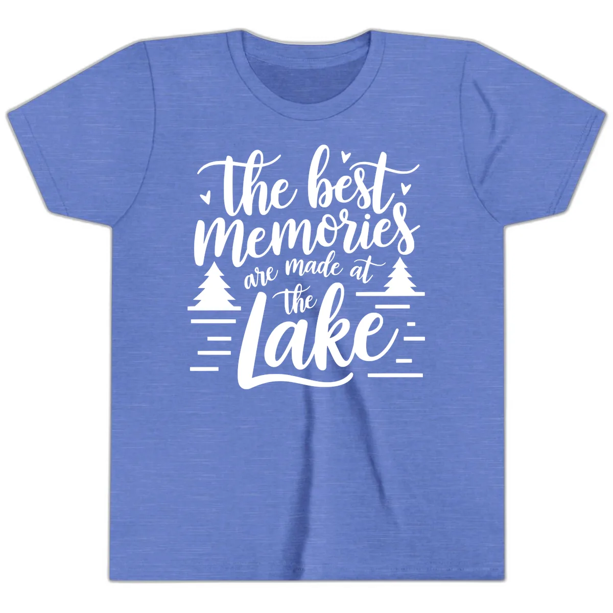 The Best Memories Are Made At The Lake Youth T-Shirt in Heather Columbia Blue