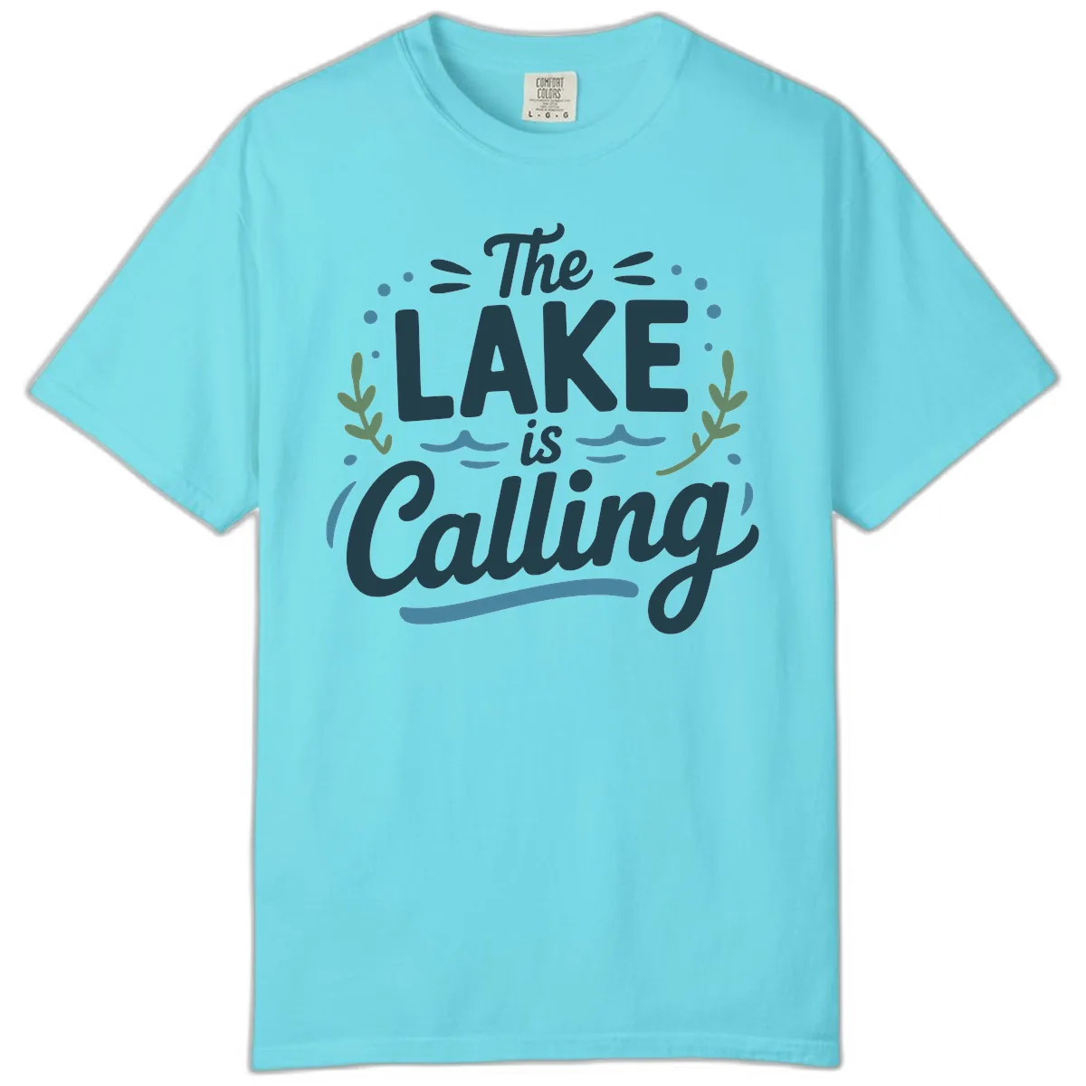 The Lake Is Calling Typography Design Comfort Color in Lagoon Blue