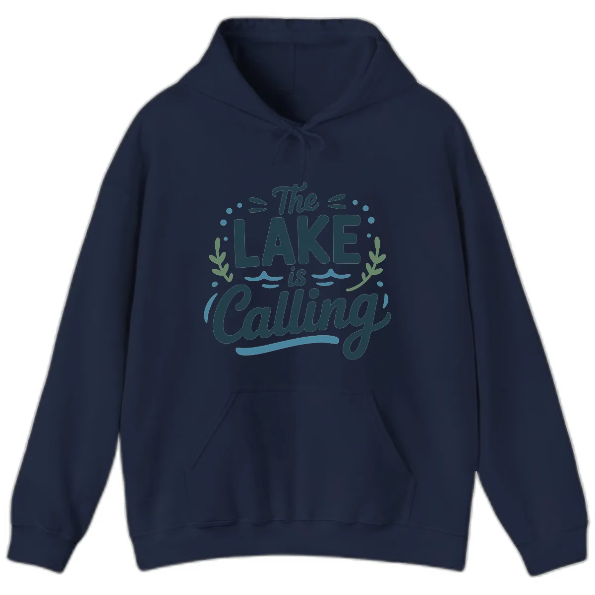 The Lake Is Calling Typography Design Hoodie in Navy