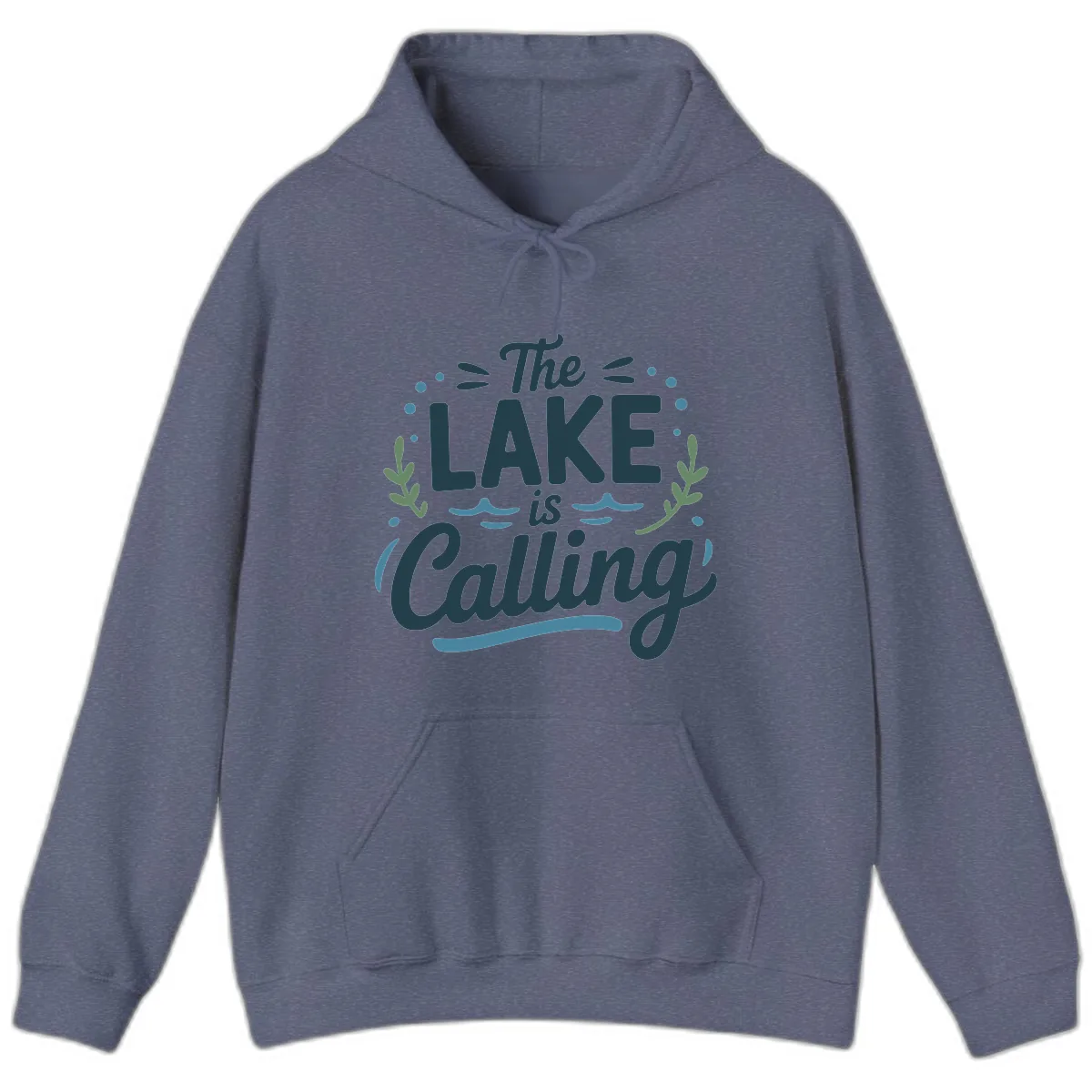 The Lake Is Calling Typography Design Hoodie in Heather Navy