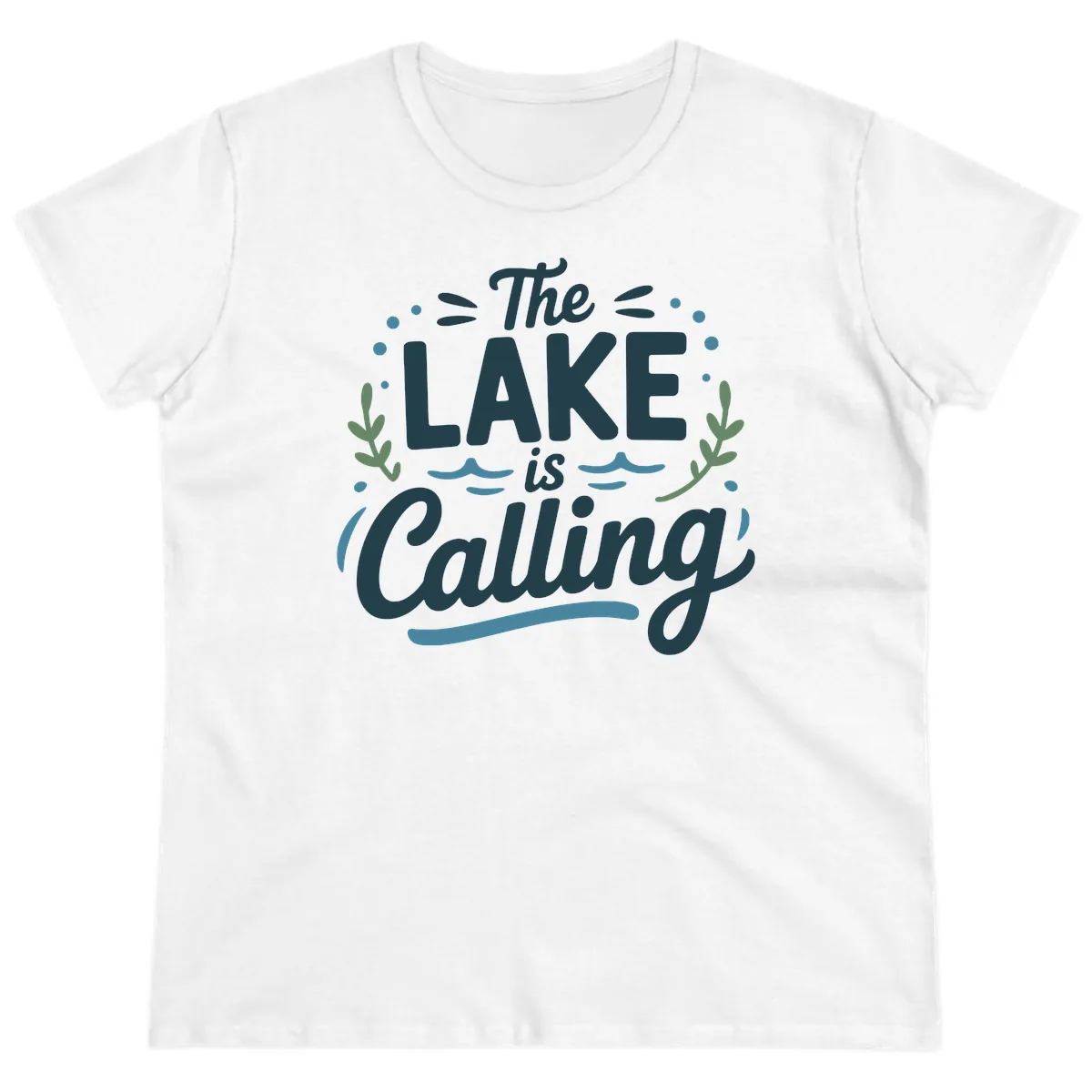 The Lake Is Calling Typography Design Ladies Tee in White