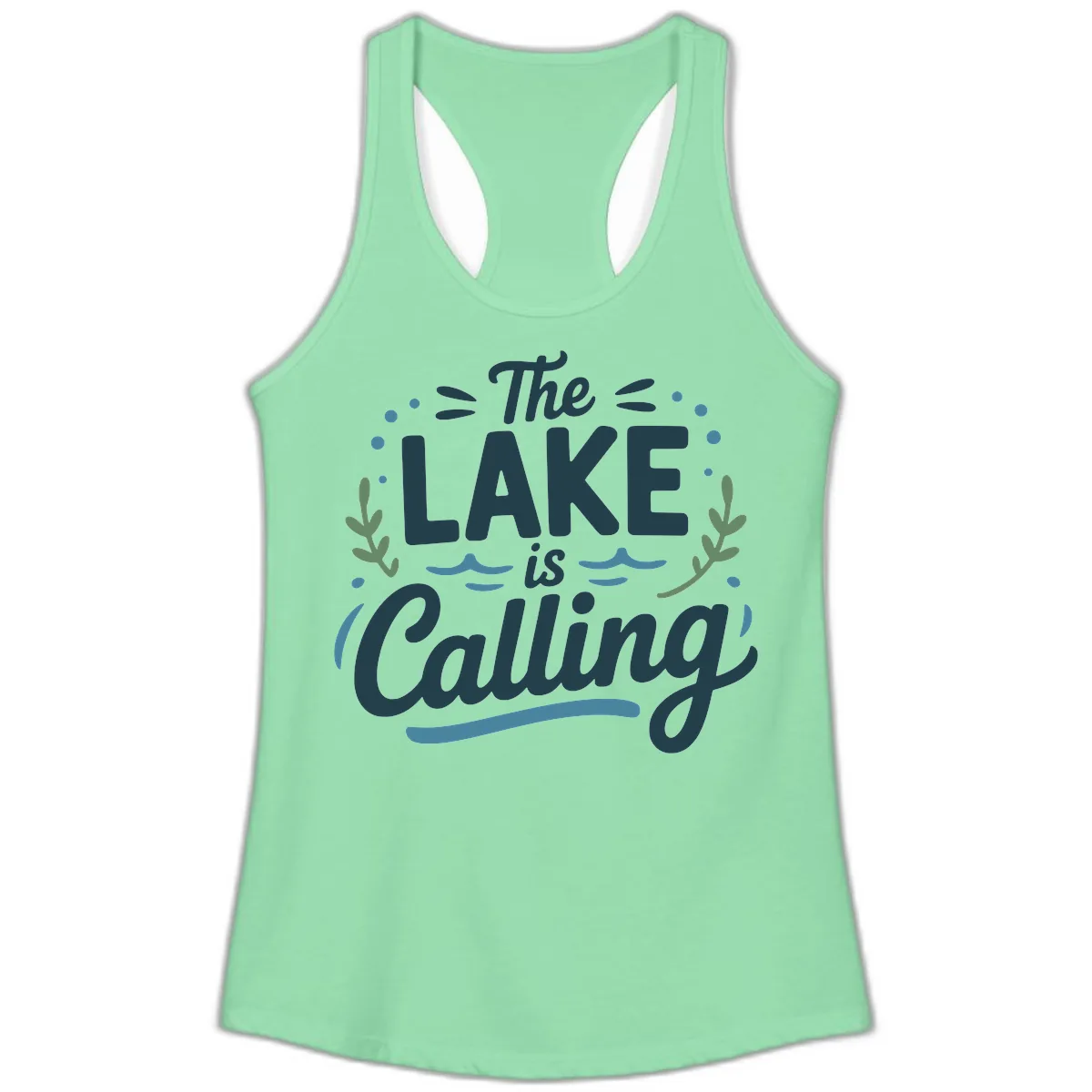 The Lake Is Calling Typography Design Ladies Tank in Solid Mint