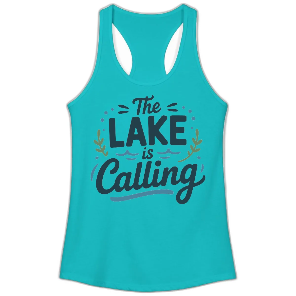 The Lake Is Calling Typography Design Ladies Tank in Tahiti Blue
