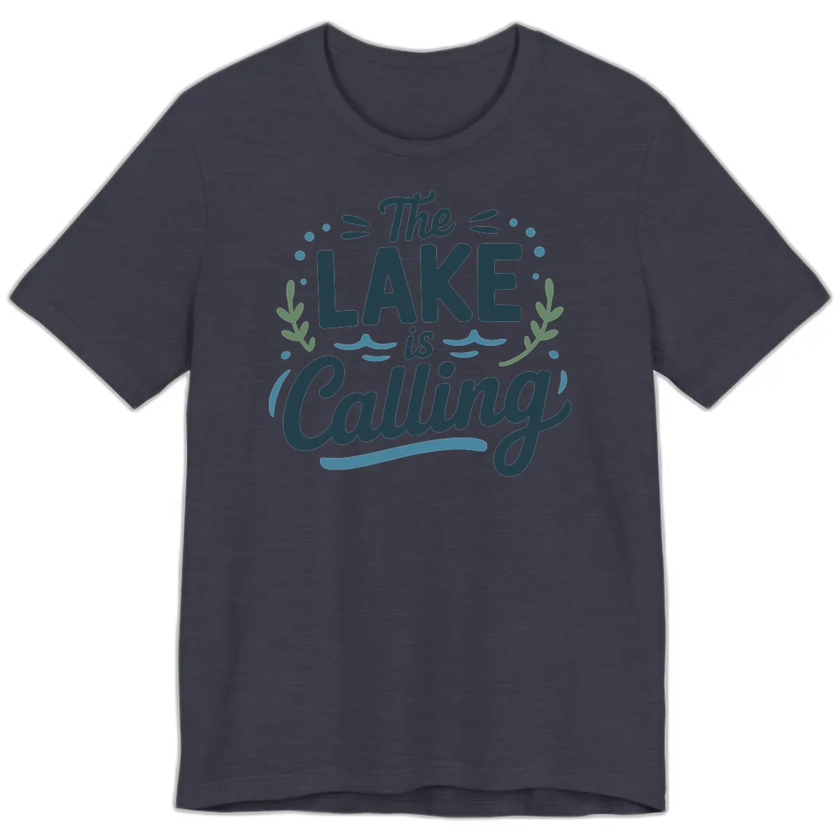 The Lake Is Calling Typography Design Premium T-Shirt in Heather Midnight Navy