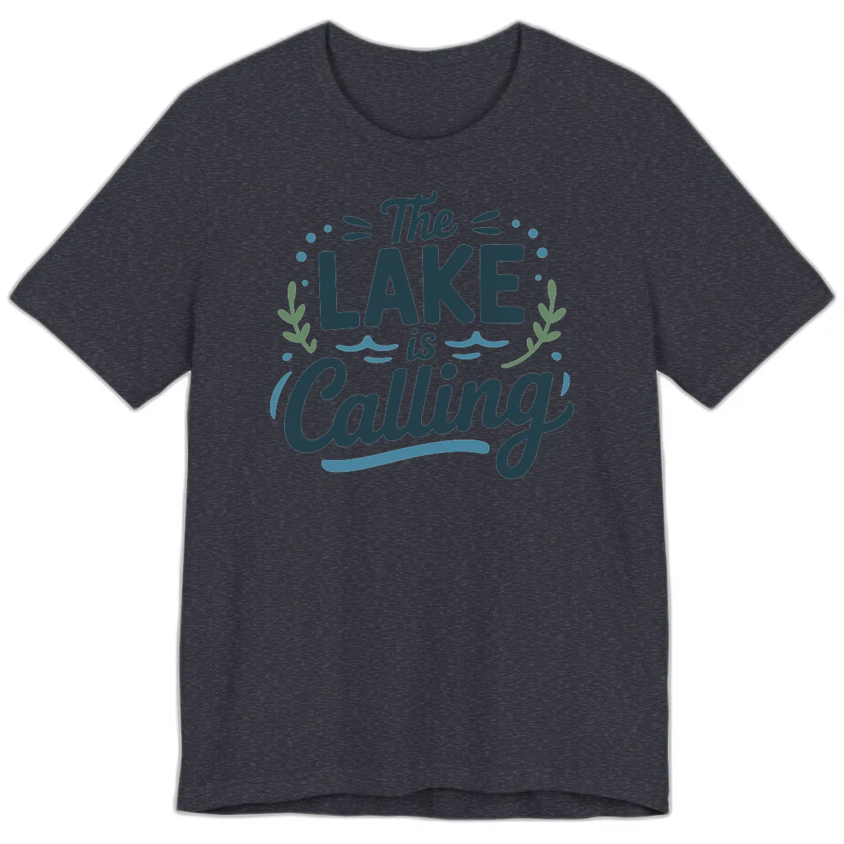 The Lake Is Calling Typography Design Premium T-Shirt in Heather Navy