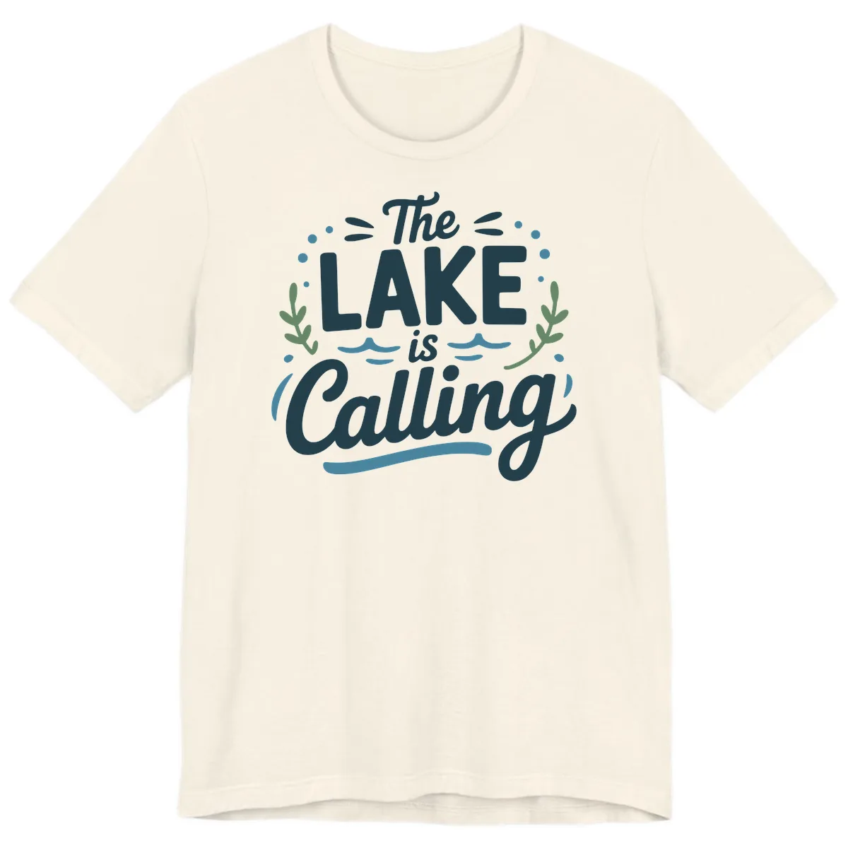 The Lake Is Calling Typography Design Premium T-Shirt in Natural