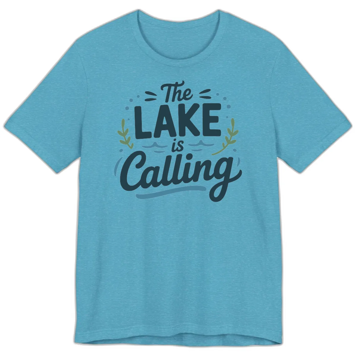 The Lake Is Calling Typography Design Premium T-Shirt in Heather Aqua