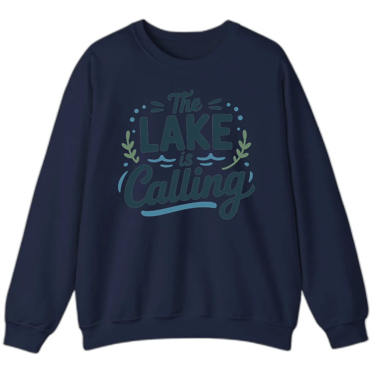 The Lake Is Calling Typography Design Sweatshirt in Navy