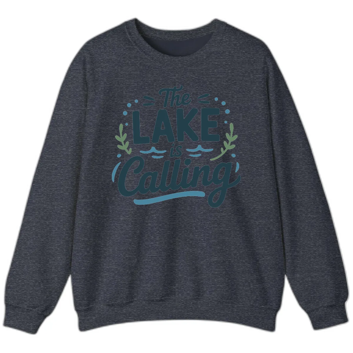 The Lake Is Calling Typography Design Sweatshirt in Heather Sport Dark Navy