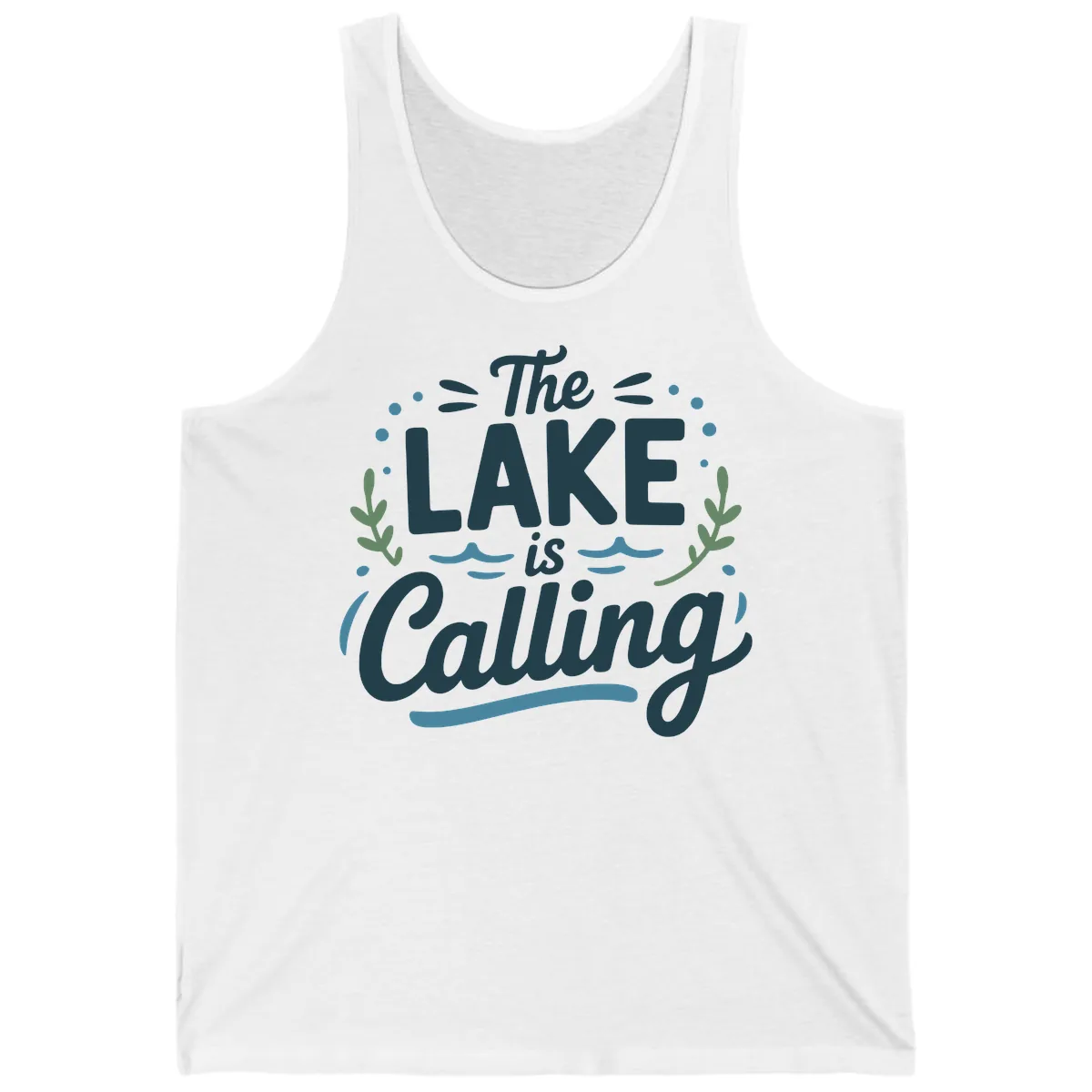 The Lake Is Calling Typography Design Tank in White