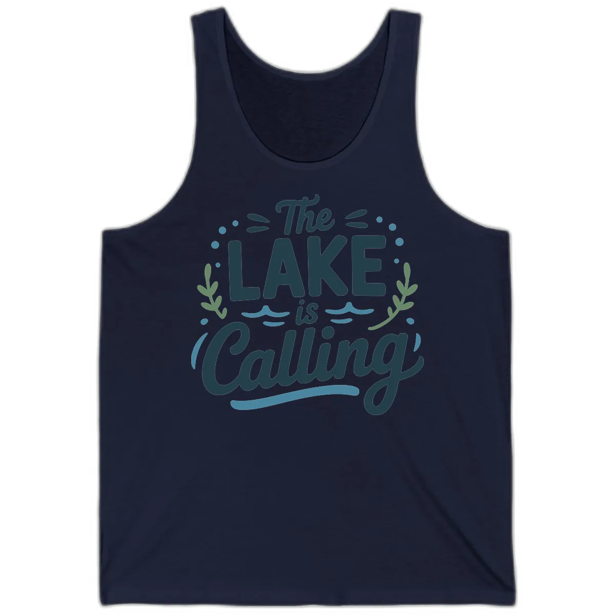 The Lake Is Calling Typography Design Tank in Navy