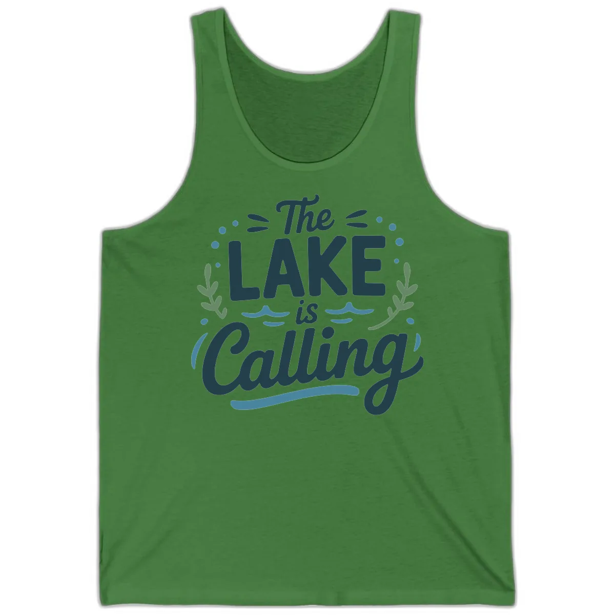 The Lake Is Calling Typography Design Tank in Leaf