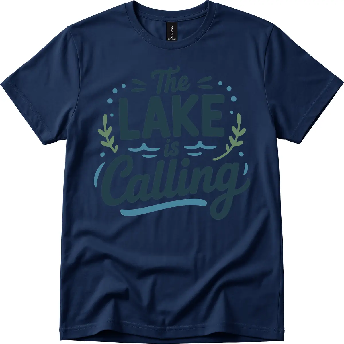 The Lake Is Calling Typography Design T-Shirt in Navy