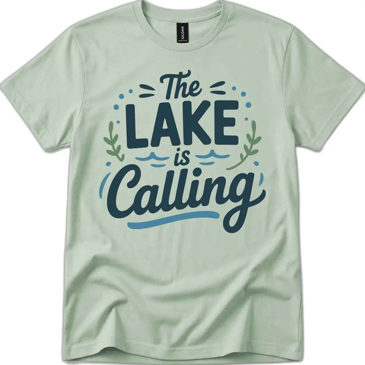 The Lake Is Calling Typography Design T-Shirt in Sage