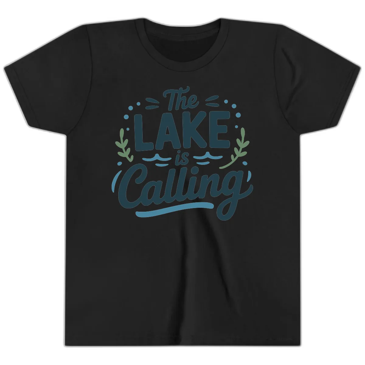The Lake Is Calling Typography Design Youth T-Shirt in Black