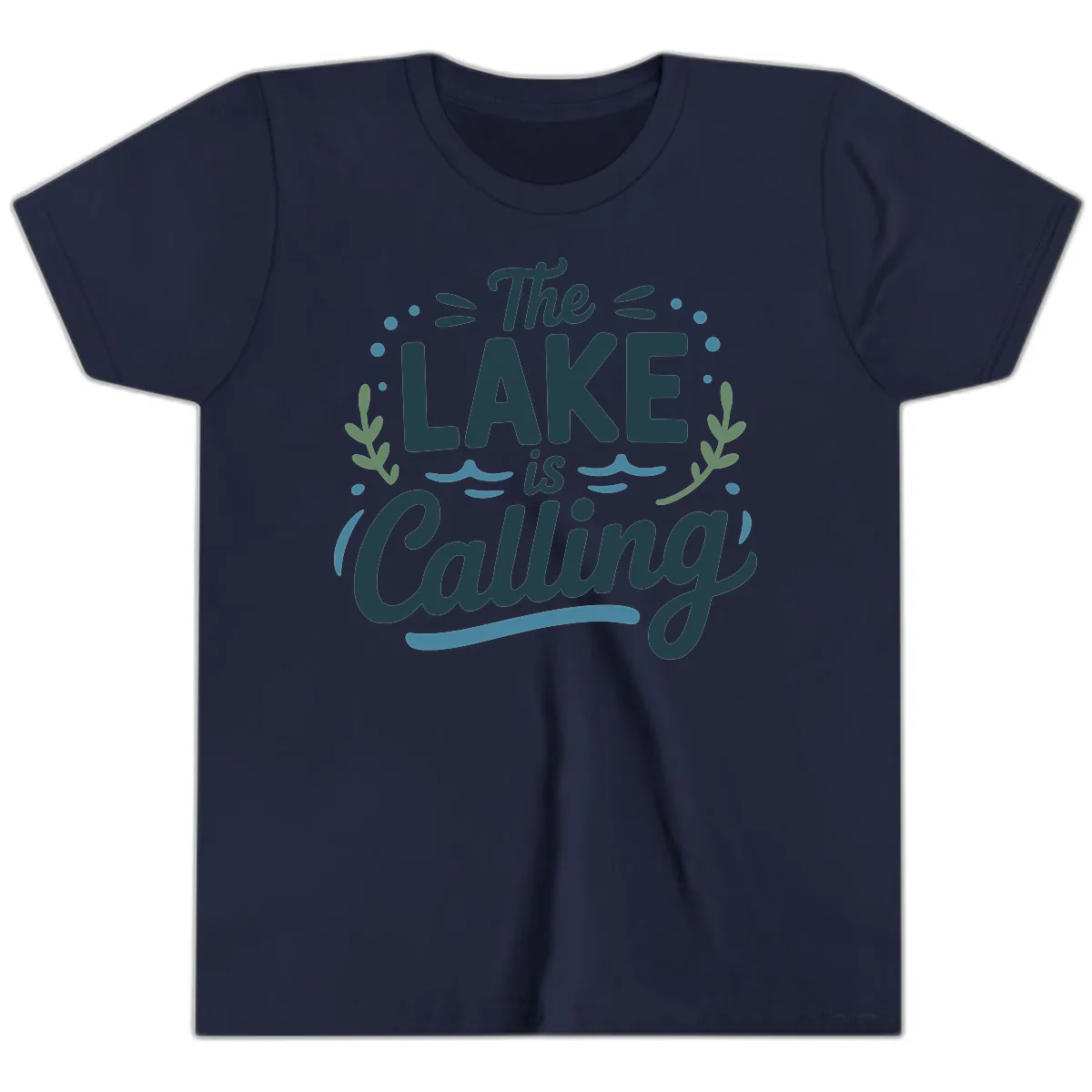 The Lake Is Calling Typography Design Youth T-Shirt in Navy