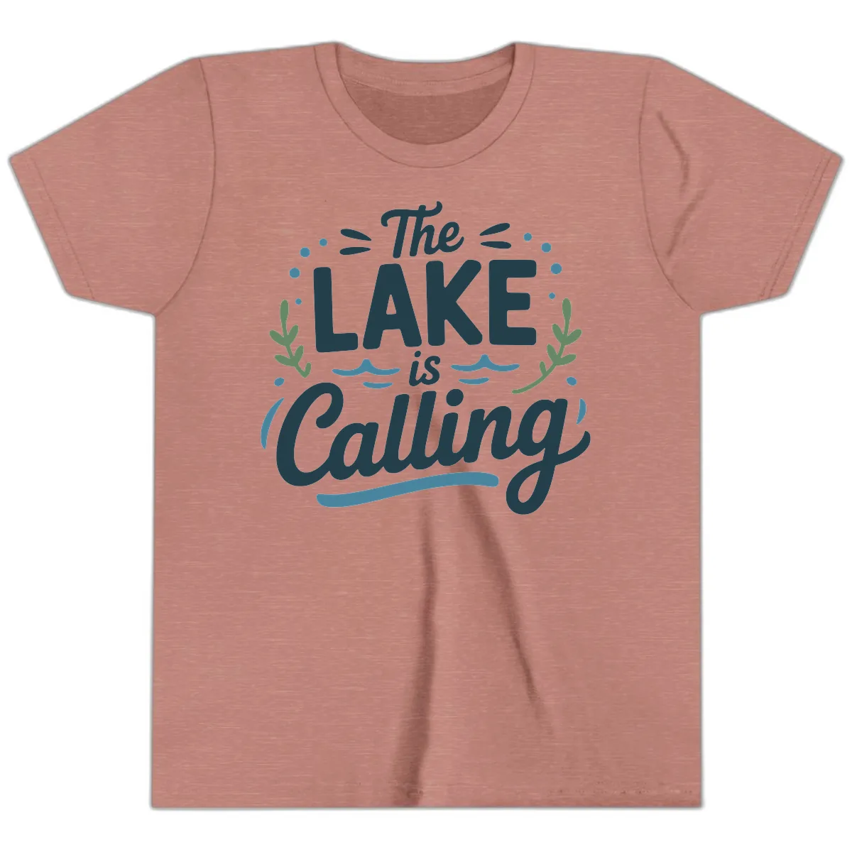 The Lake Is Calling Typography Design Youth T-Shirt in Heather Mauve