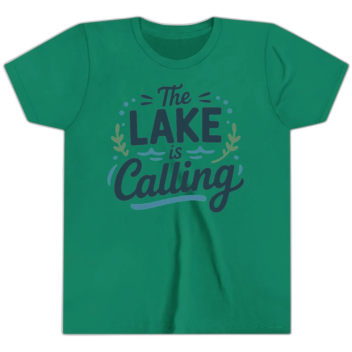 The Lake Is Calling Typography Design Youth T-Shirt in Kelly