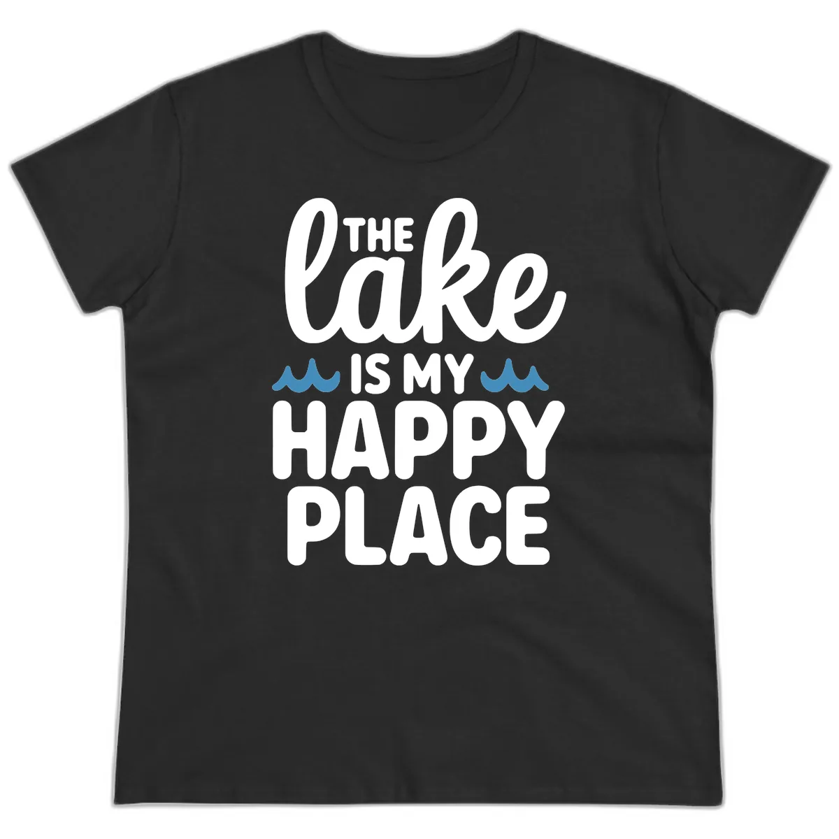 The Lake Is My Happy Place Design Ladies Tee in Black