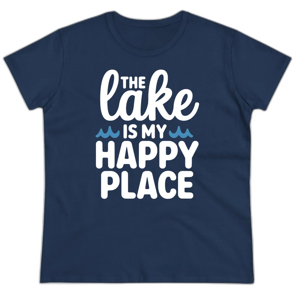 The Lake Is My Happy Place Design Ladies Tee in Navy