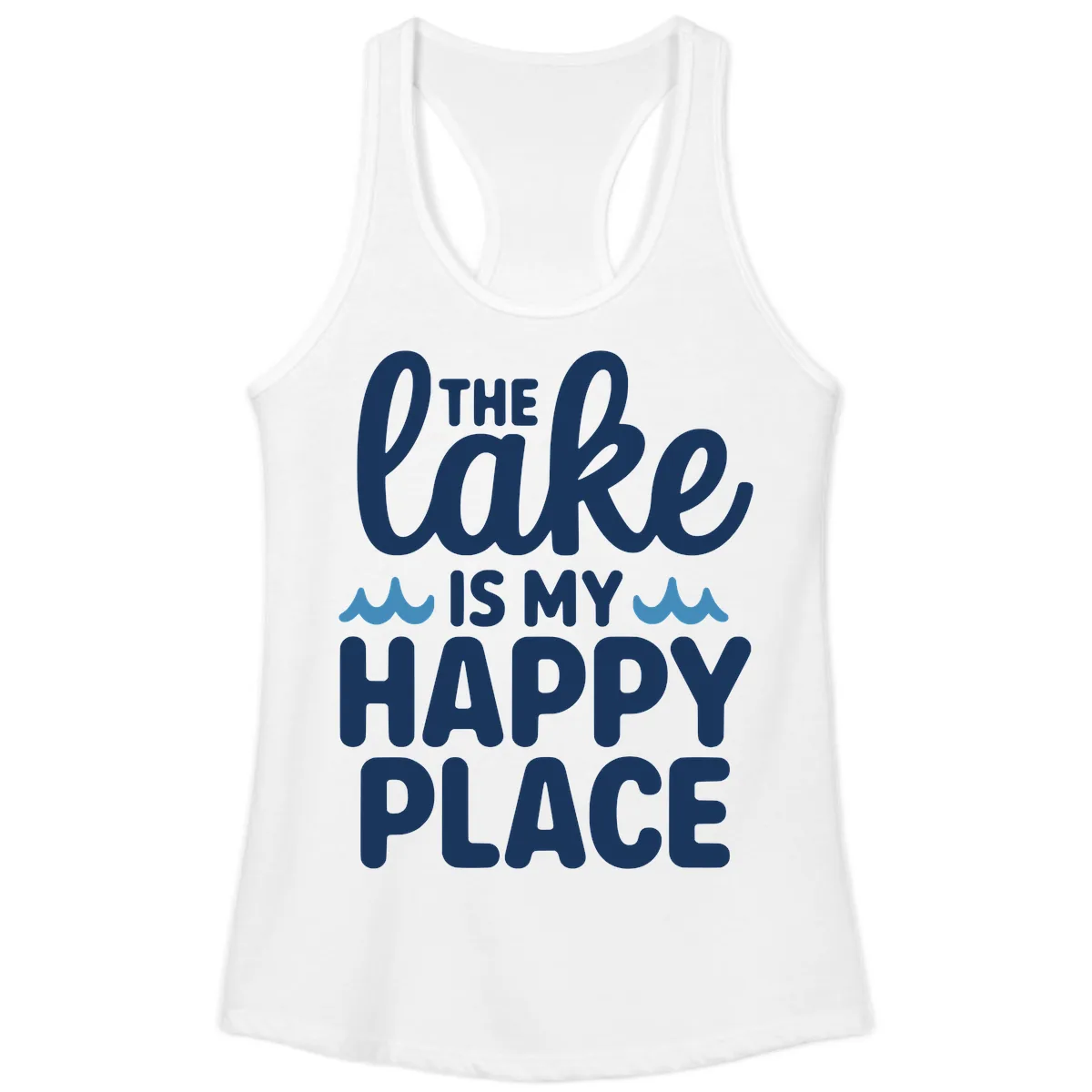The Lake Is My Happy Place Design Ladies Tank in White