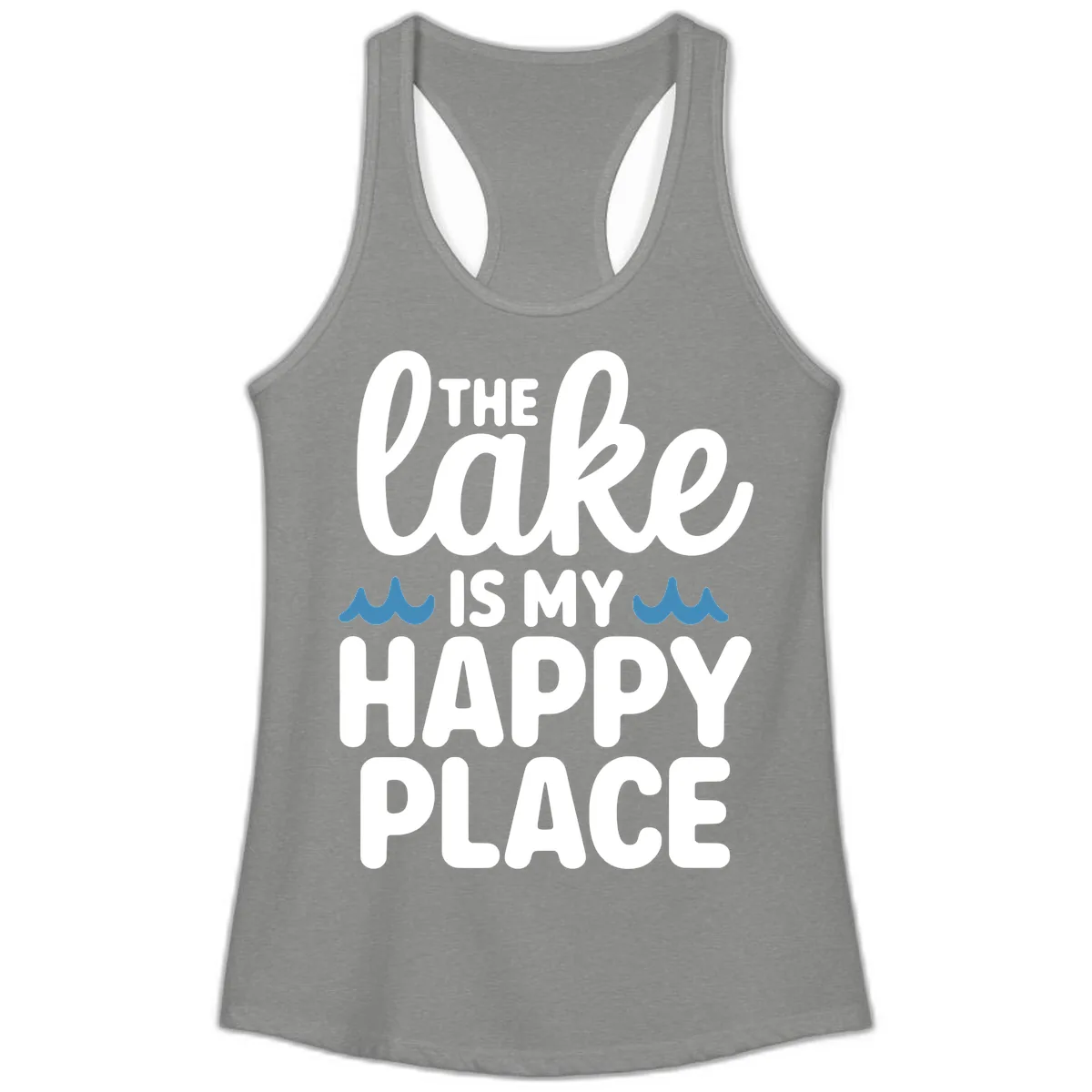 The Lake Is My Happy Place Design Ladies Tank in Heather Grey