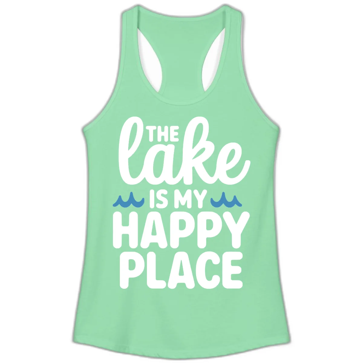 The Lake Is My Happy Place Design Ladies Tank in Solid Mint