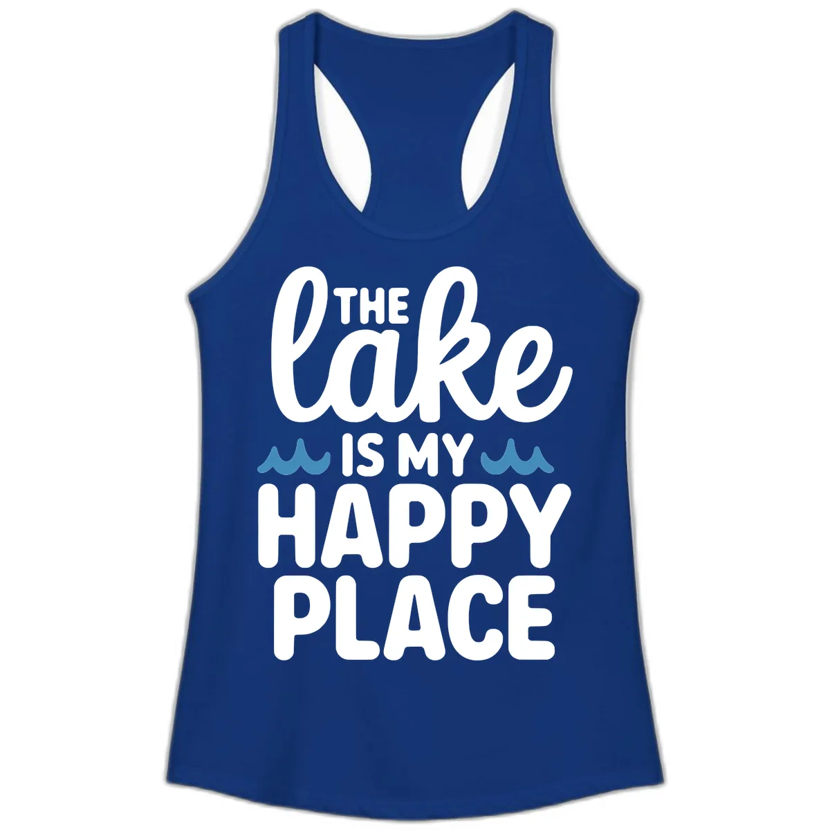 The Lake Is My Happy Place Design Ladies Tank in Solid Royal