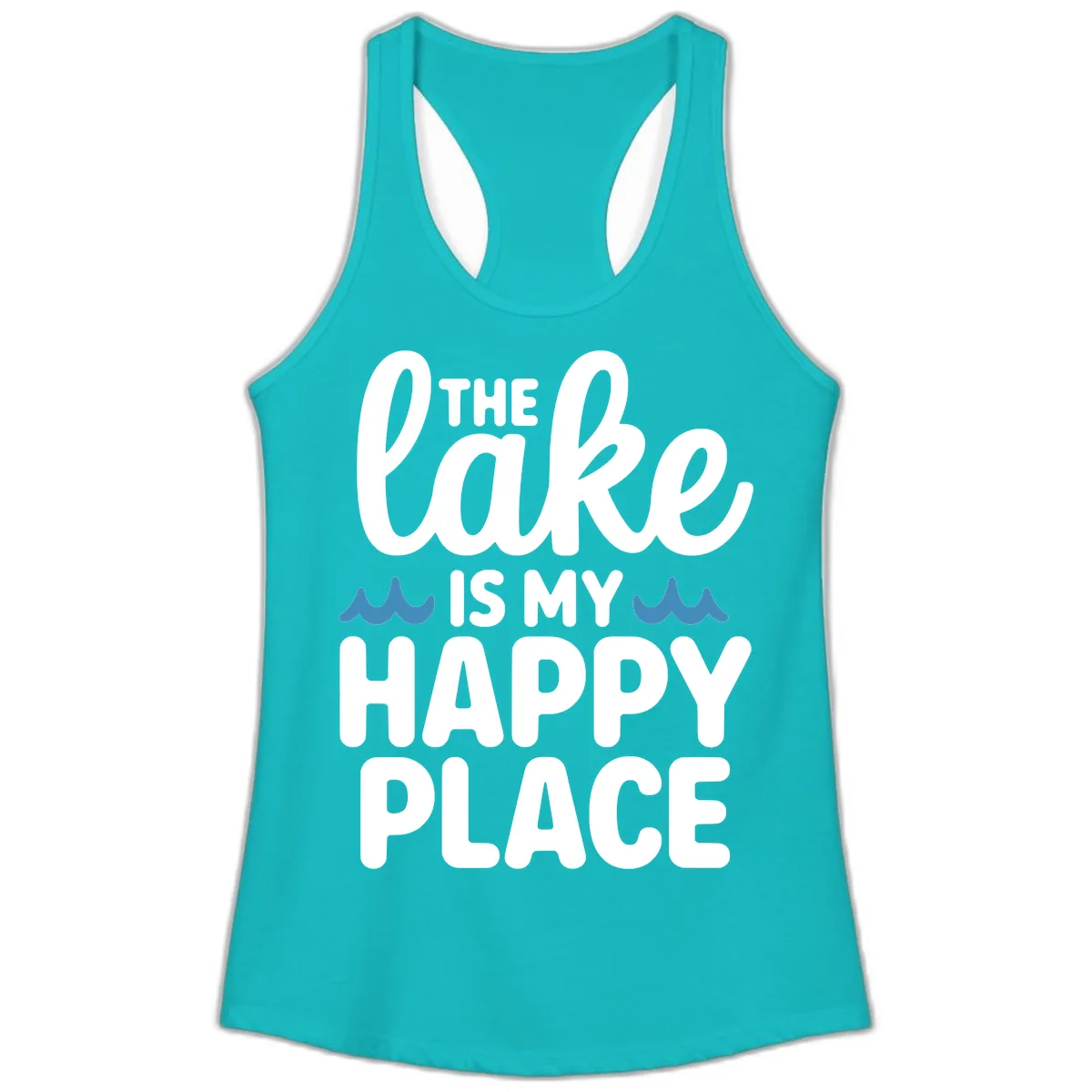 The Lake Is My Happy Place Design Ladies Tank in Tahiti Blue