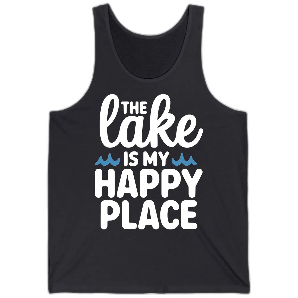 The Lake Is My Happy Place Design Tank in Dark Grey