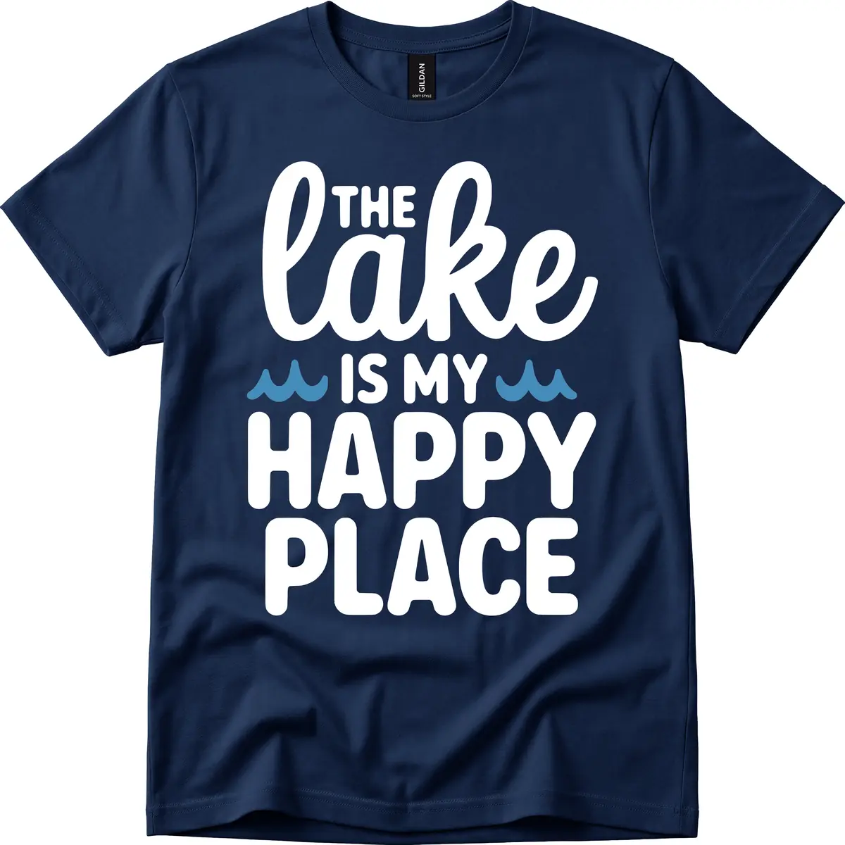 The Lake Is My Happy Place Design T-Shirt in Navy