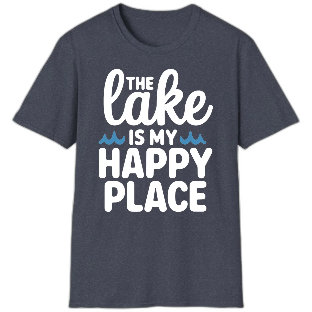 The Lake Is My Happy Place Design T-Shirt in Heather Navy