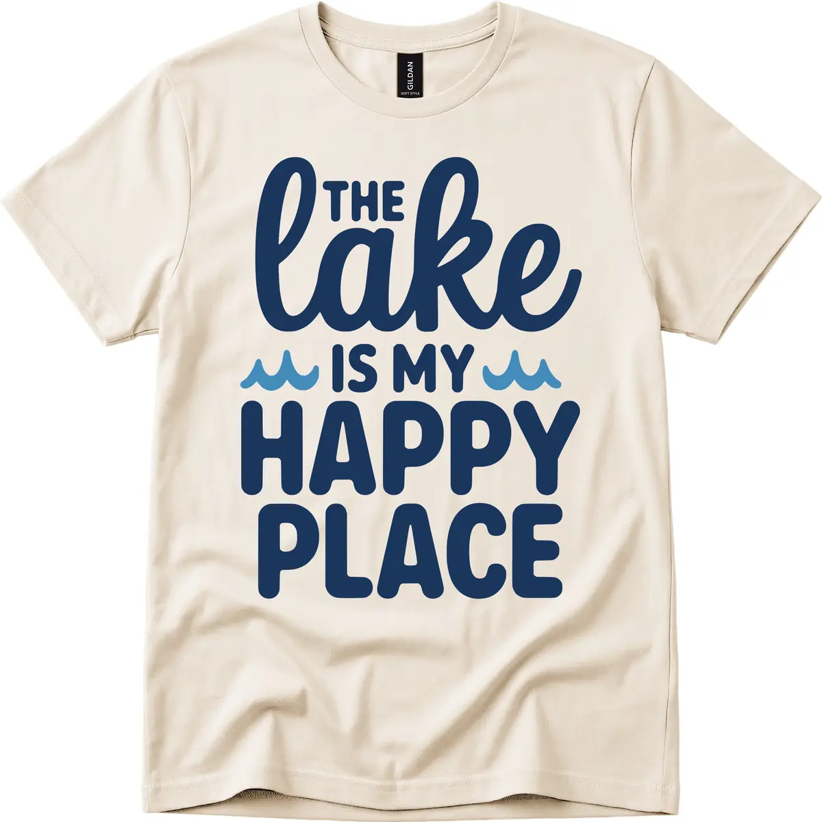 The Lake Is My Happy Place Design T-Shirt in Natural
