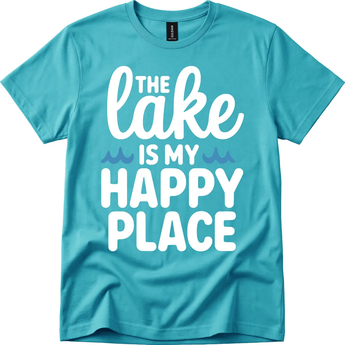 The Lake Is My Happy Place Design T-Shirt in Tropical Blue