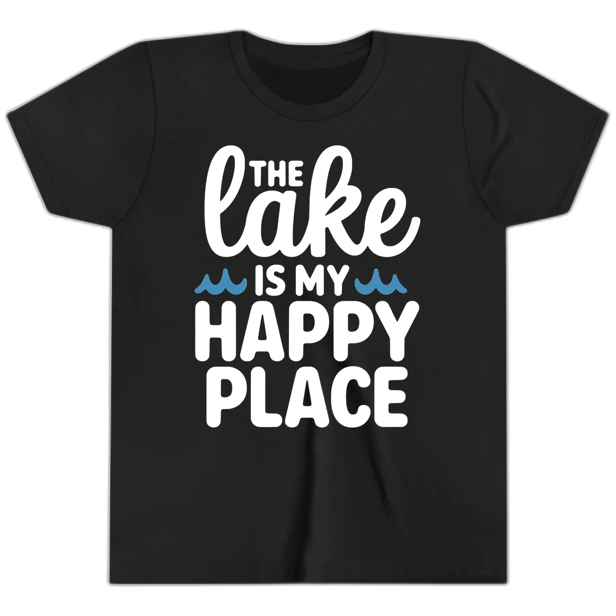 The Lake Is My Happy Place Design Youth T-Shirt in Black