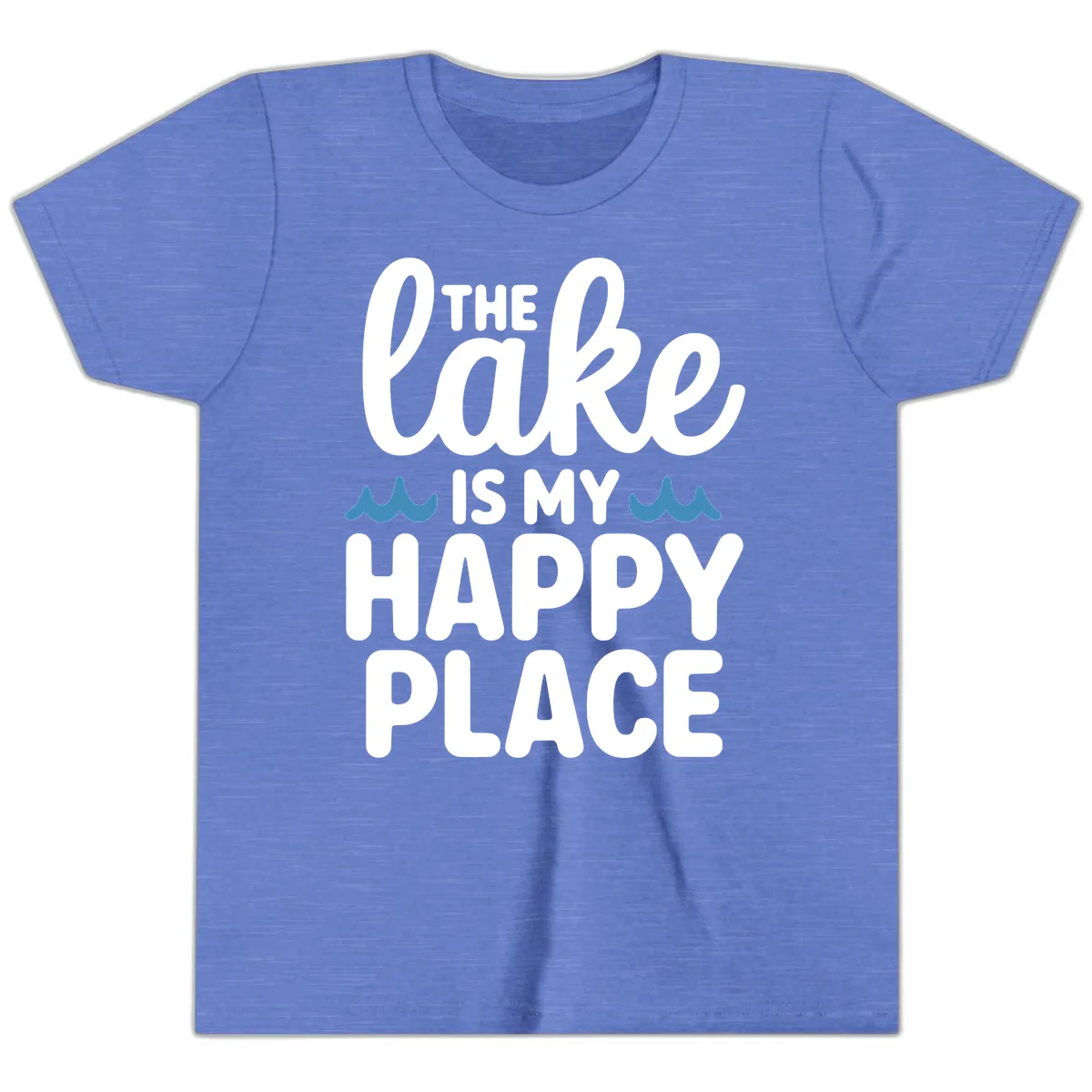 The Lake Is My Happy Place Design Youth T-Shirt in Heather Columbia Blue