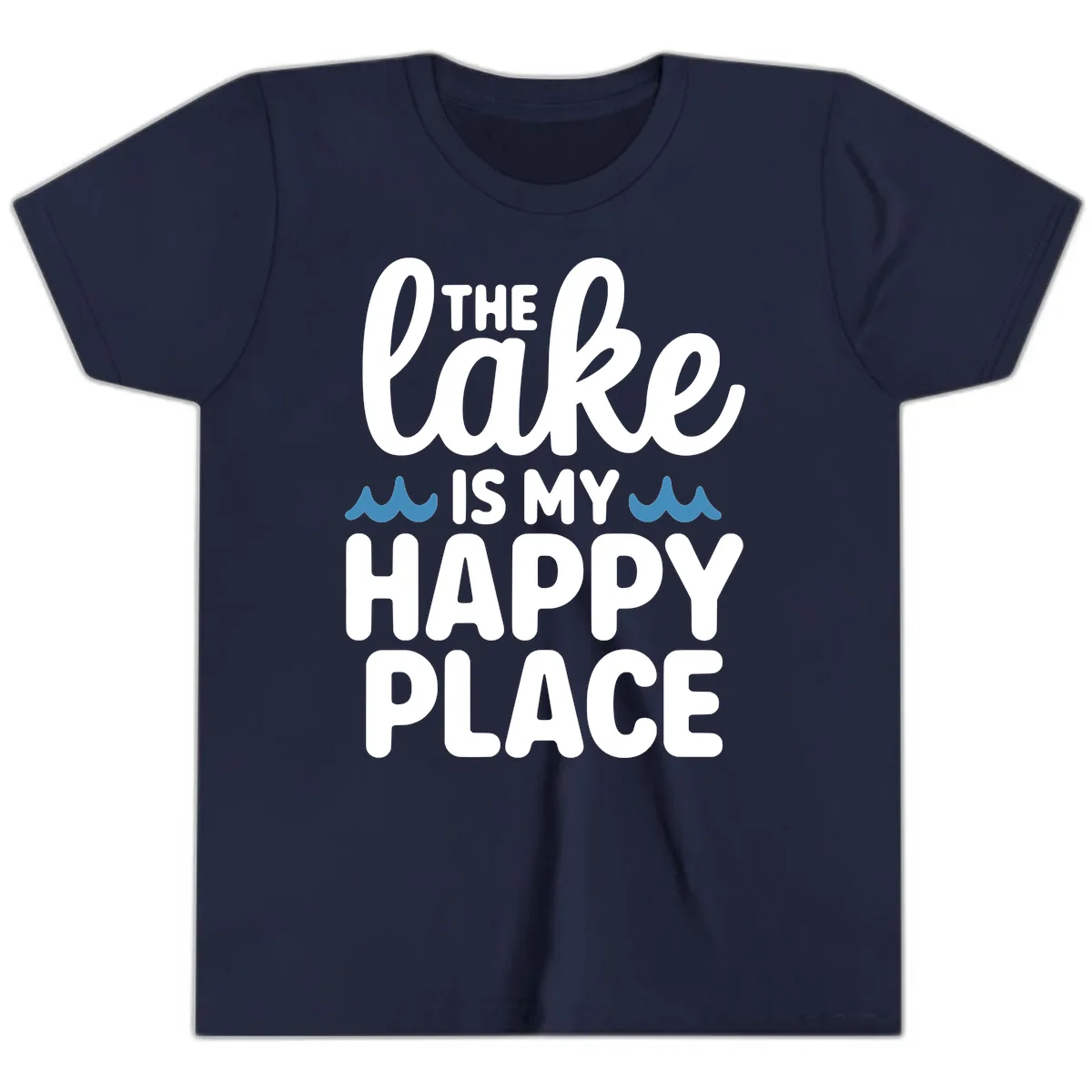 The Lake Is My Happy Place Design Youth T-Shirt in Navy