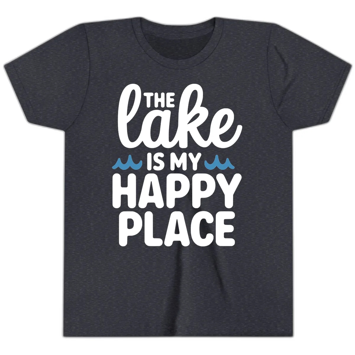 The Lake Is My Happy Place Design Youth T-Shirt in Heather Navy