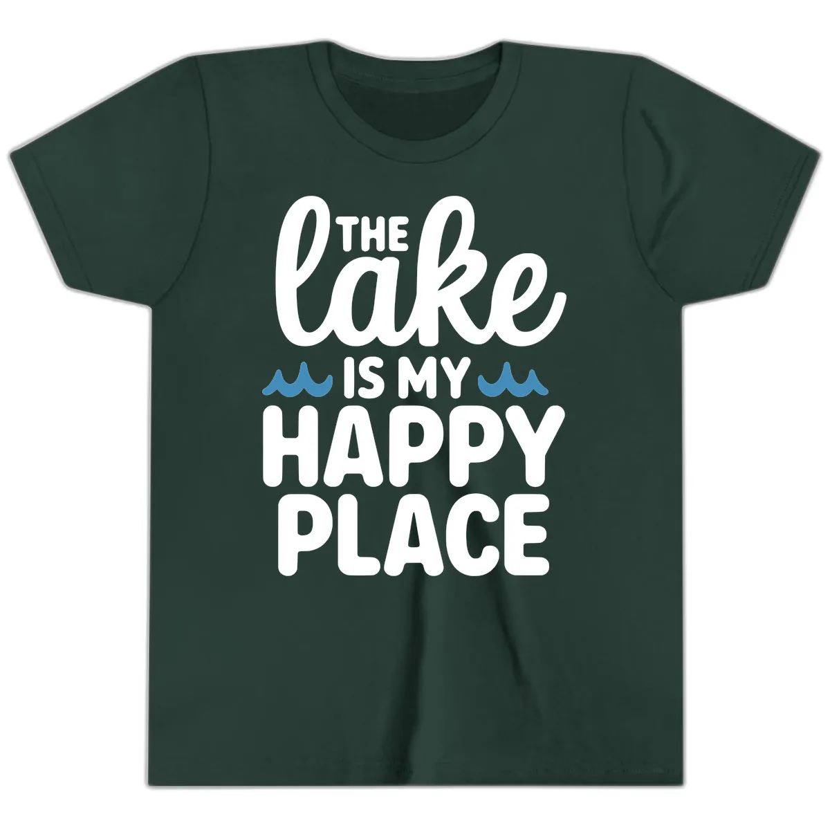 The Lake Is My Happy Place Design Youth T-Shirt in Forest