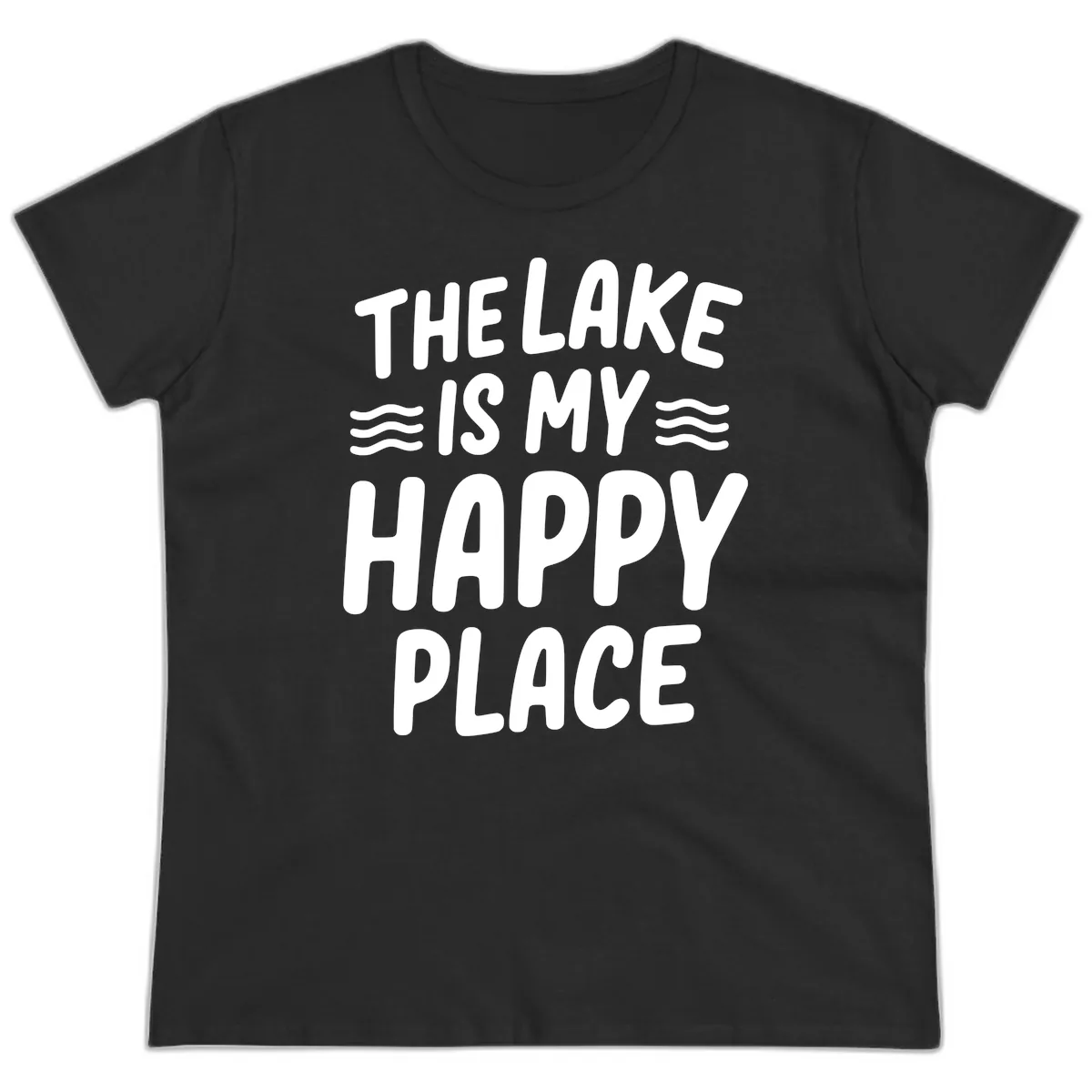 The Lake Is My Happy Place Design Ladies Tee in Black