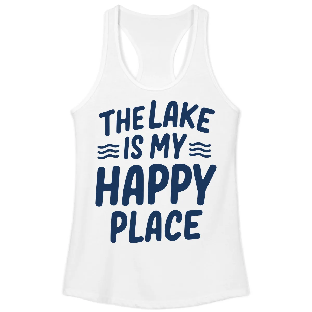 The Lake Is My Happy Place Design Ladies Tank in White