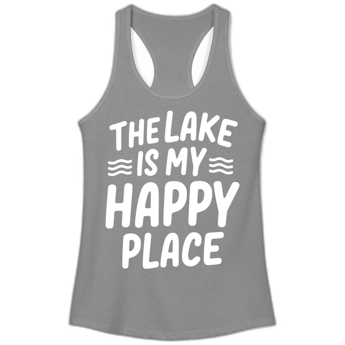 The Lake Is My Happy Place Design Ladies Tank in Heather Grey