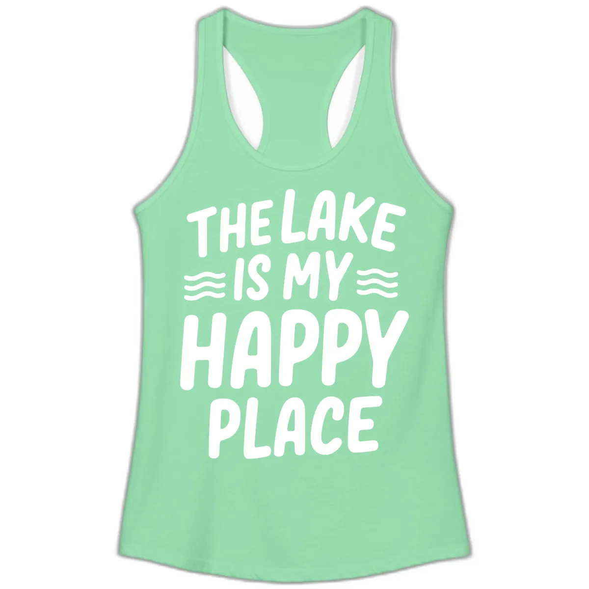 The Lake Is My Happy Place Design Ladies Tank in Solid Mint
