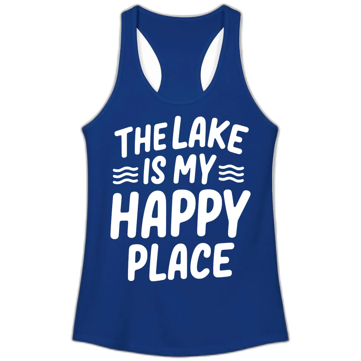 The Lake Is My Happy Place Design Ladies Tank in Solid Royal
