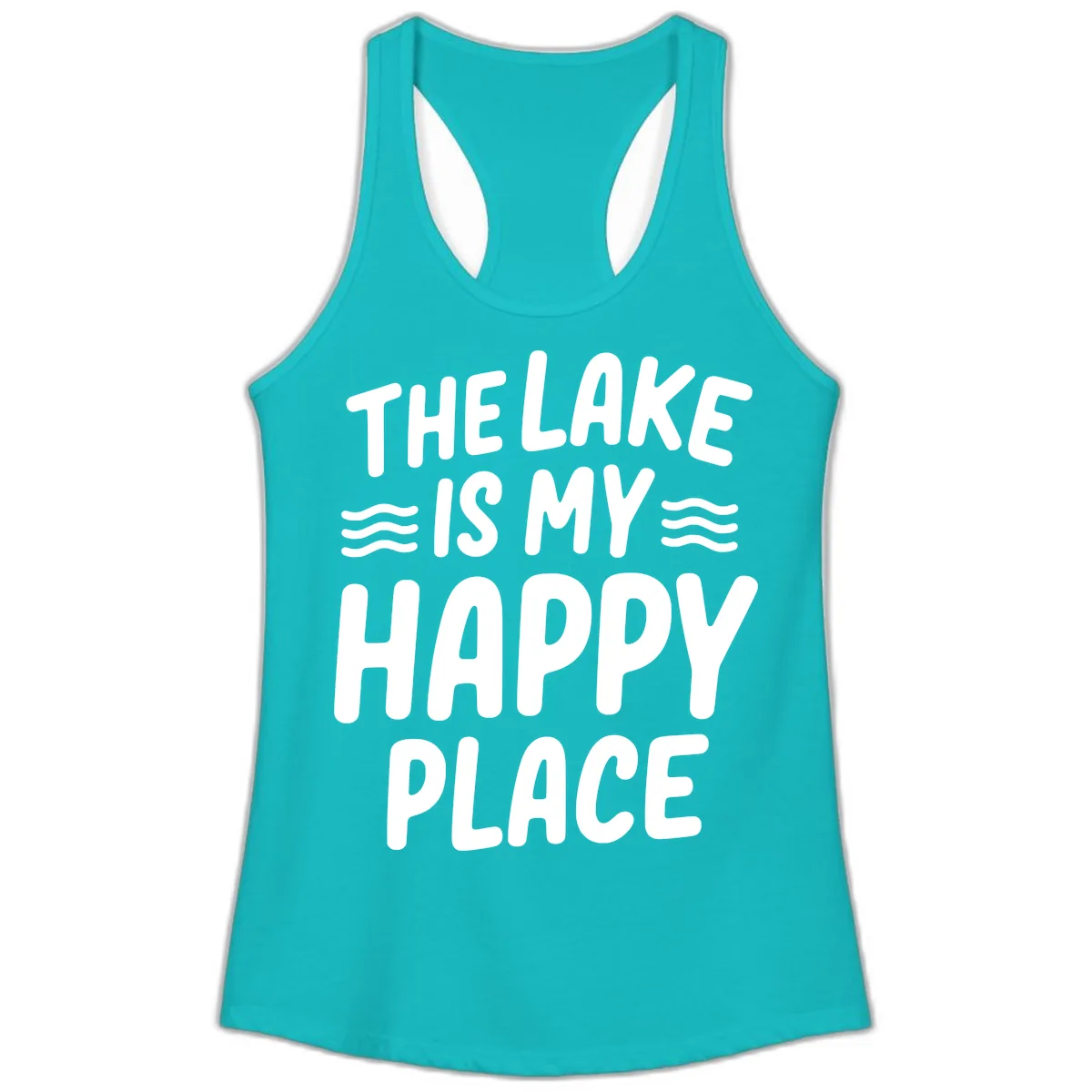 The Lake Is My Happy Place Design Ladies Tank in Tahiti Blue