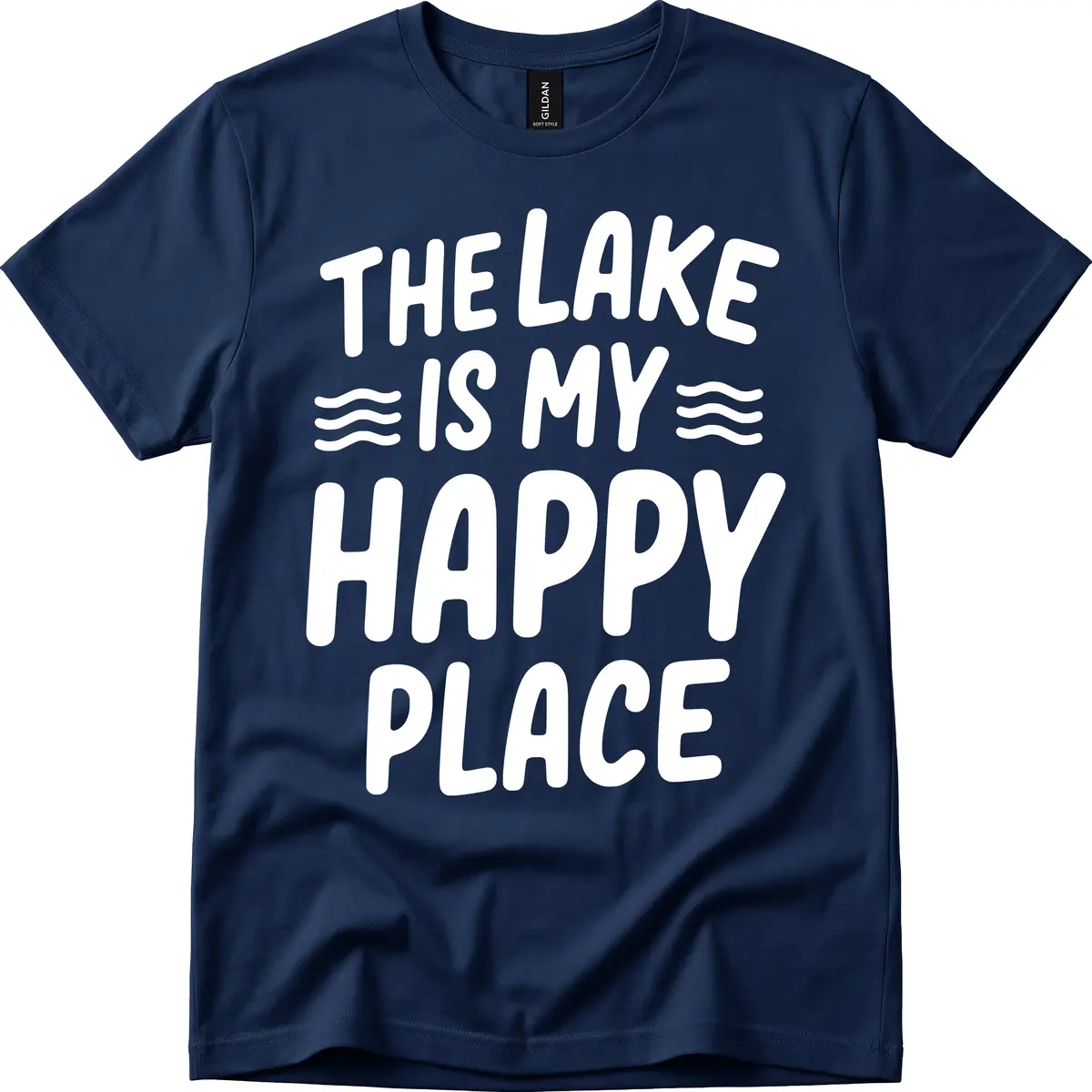 The Lake Is My Happy Place Design T-Shirt in Navy