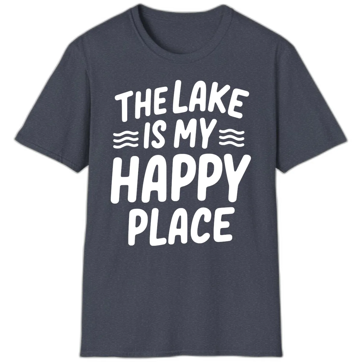 The Lake Is My Happy Place Design T-Shirt in Heather Navy